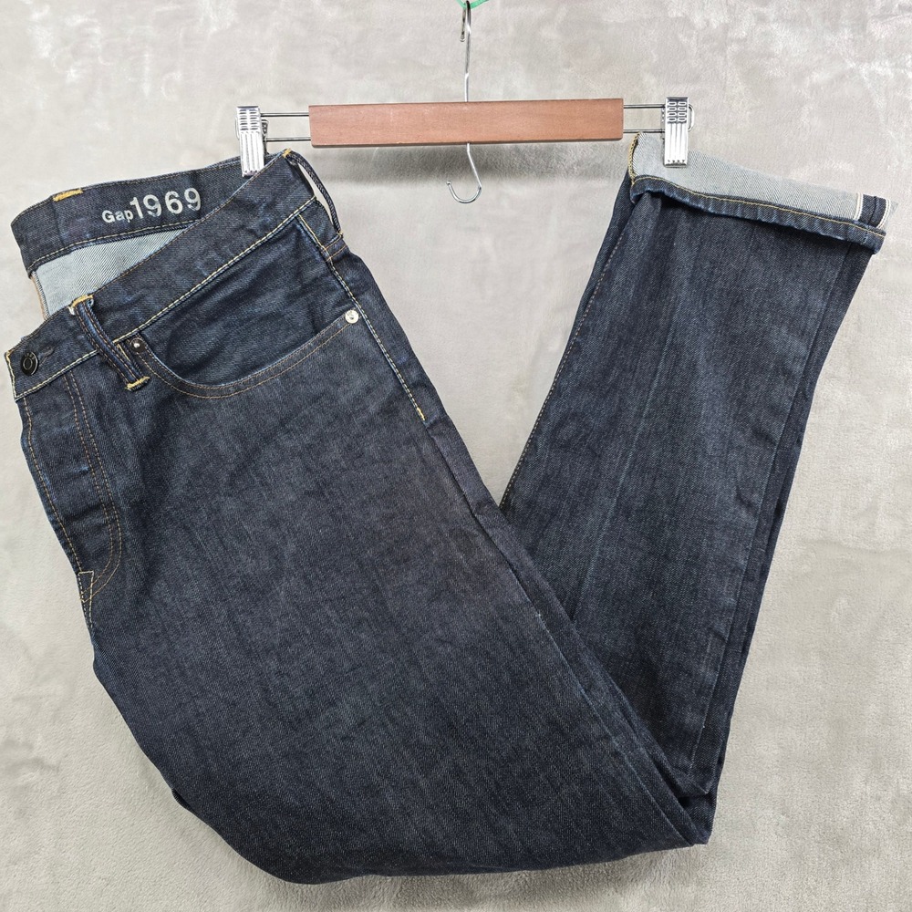 Gap Selvedge Jeans Mens 36x30 Blue Skinny 1969 Button Fly Dark Wash Denim
